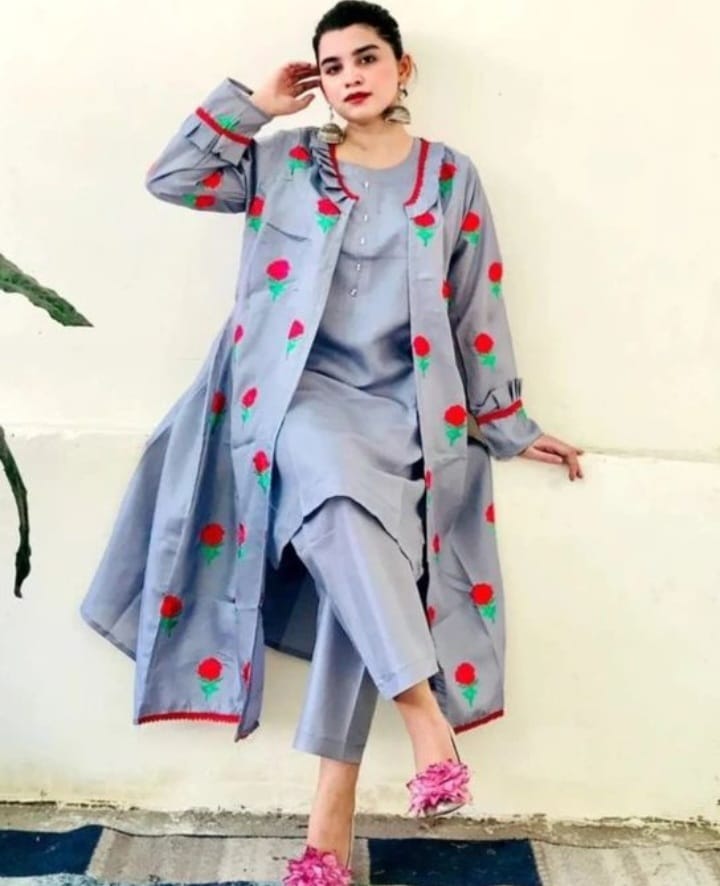 Silk Fancy Gown 3pc Large – Elegant Women Fancy Dress Set