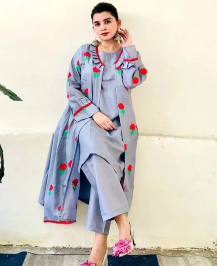 Silk Fancy Gown 3pc Large – Elegant Women Fancy Dress Set