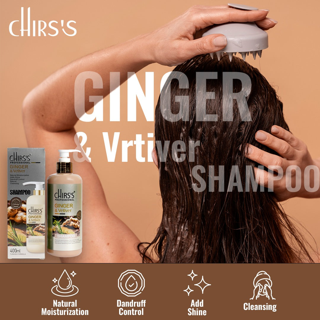 CHIRS'S UK Ginger & Vetiver Shampoo 2 in 1 Turkish Formula (400ML) – Nourishing Hair Care Shampoo