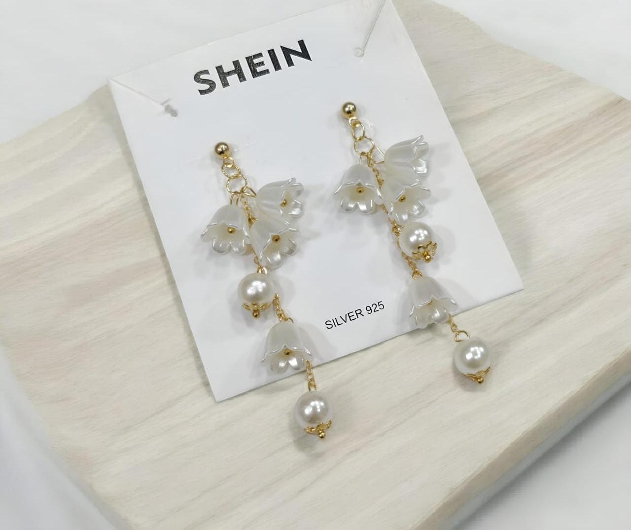 SHEIN Elegant Pearl & Flower Drop Earrings for Women & Girls – Stylish Korean Jewelry