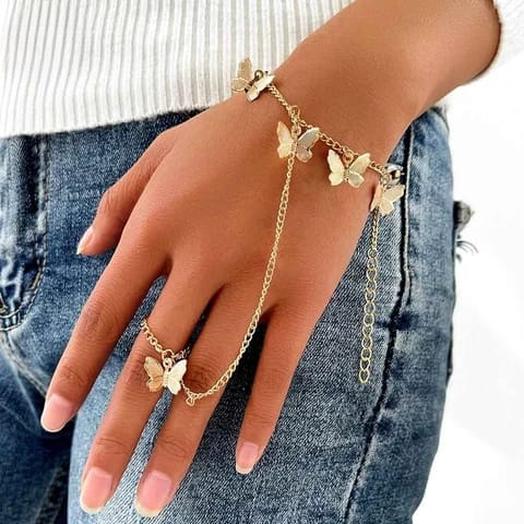 Beautiful Butterfly Hand Charm Bracelet for Girls – Golden Elegant Stylish Jewelry